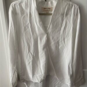 cloth & stone White Draped V-Neck Long Sleeve Blouse